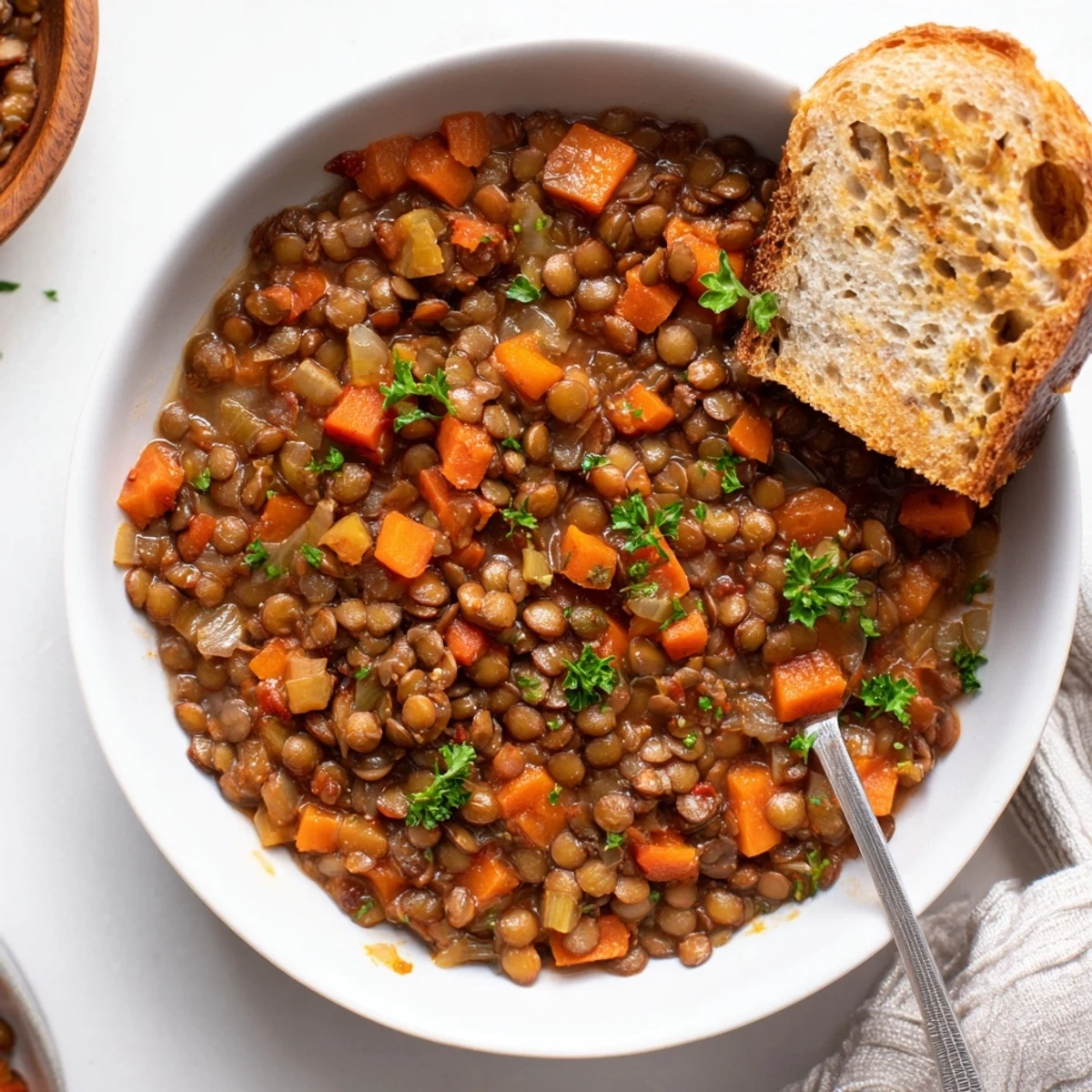 Linseneintopf mit Brot