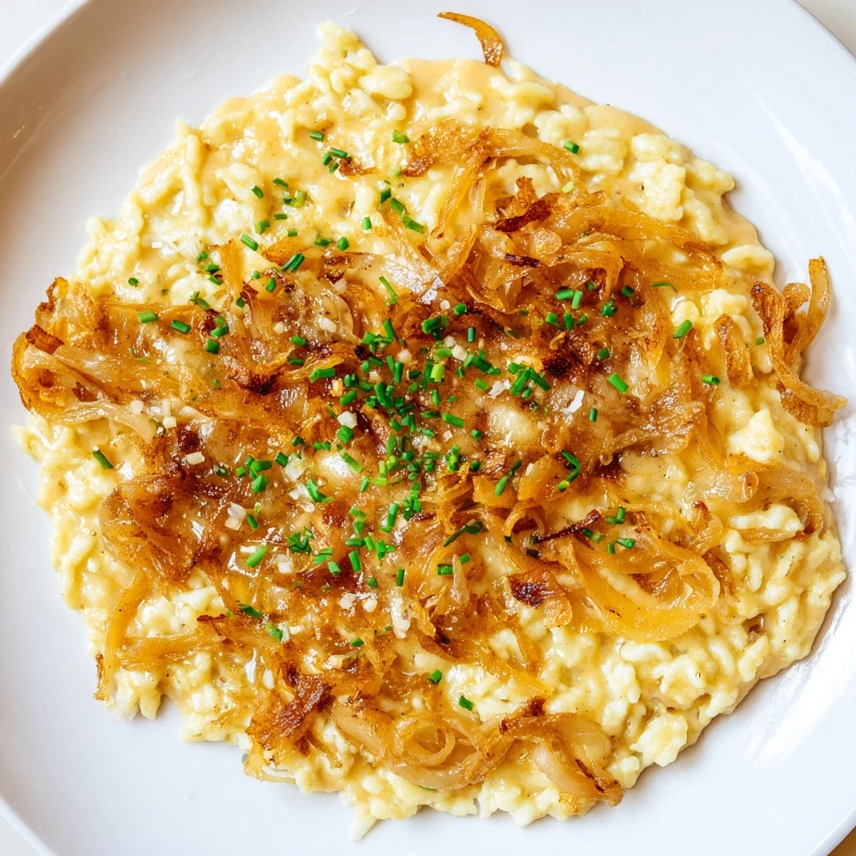 This cheesy spaetzle skillet showcases caramelized onions and melted Gruyère, a delicious German-inspired creation.