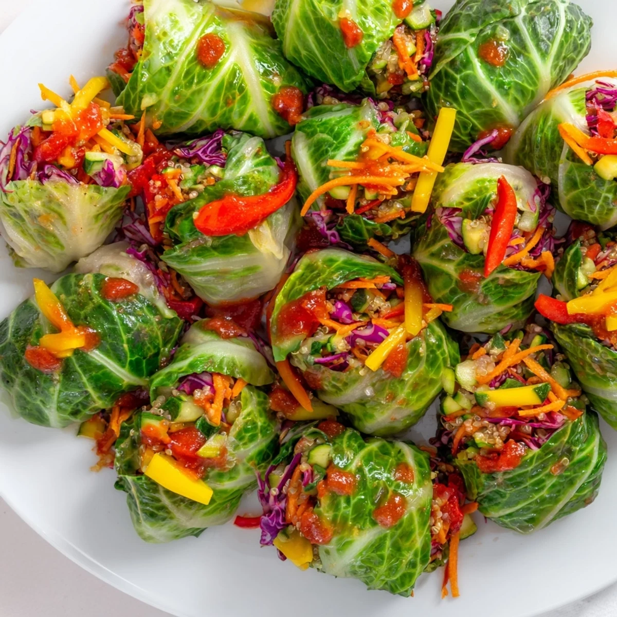 A close-up of steaming Rainbow Sauerkraut Rolls, showing the tender cabbage and flavorful filling, perfect for dinner.