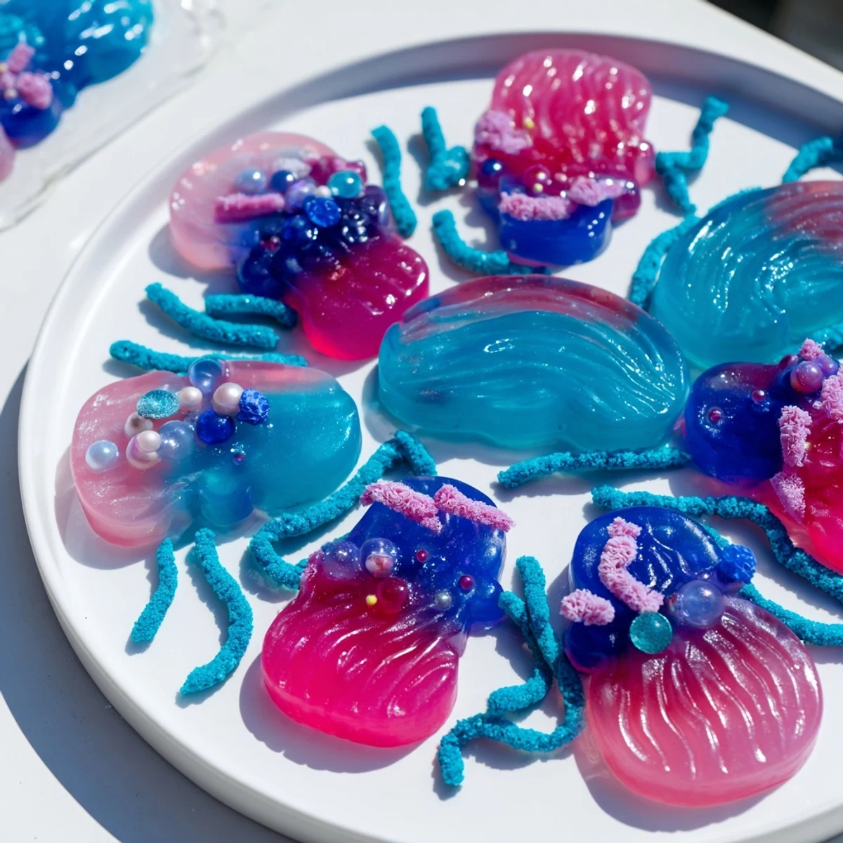Bright and colorful Jellyfish Candy Platter, brimming with whimsical ocean-themed sweets ready to enjoy.
