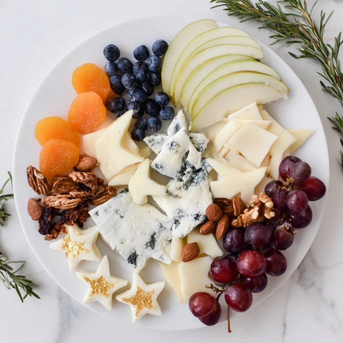 Moon & Stars Night Board with cheeses, fruits, and star cookies, ready to eat.