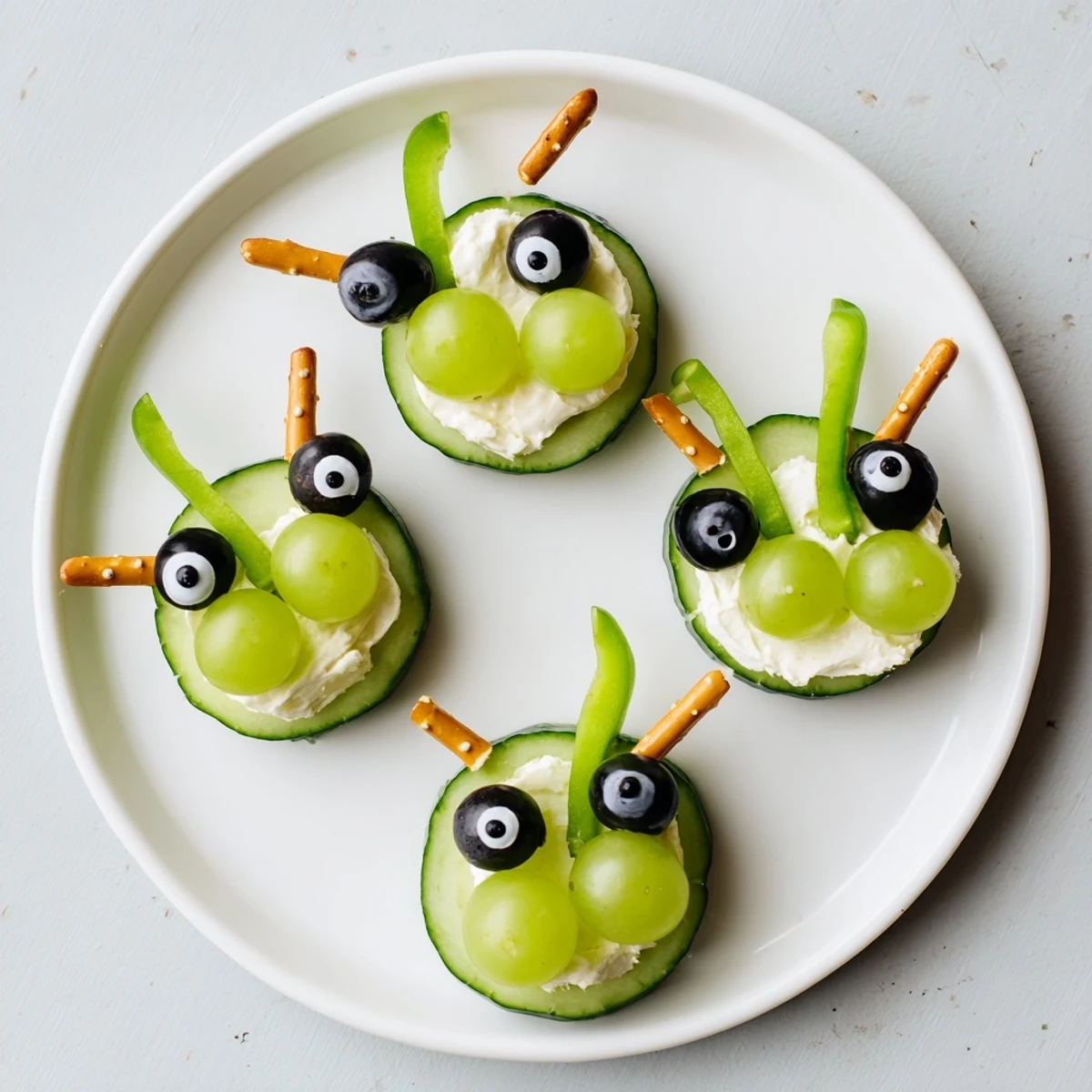 Playful Little Green Men Alien Snack Attack: bite-sized aliens boasting candy eyes and pretzel antennas.