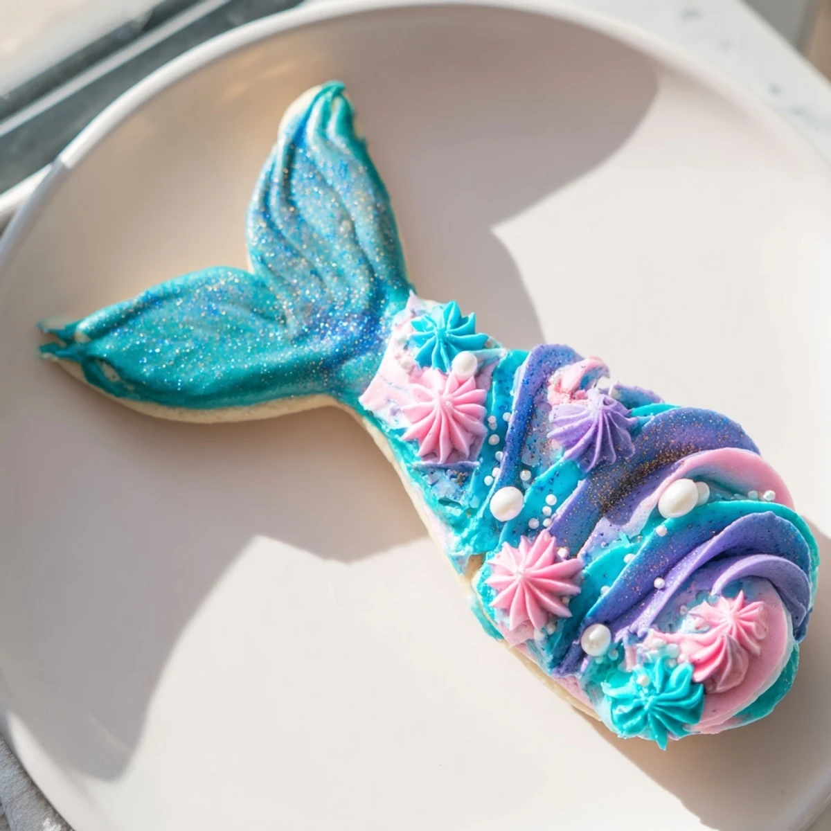 Whimsical mermaid tail sweets, beautifully decorated sugar cookies, perfect for a magical ocean-themed treat.