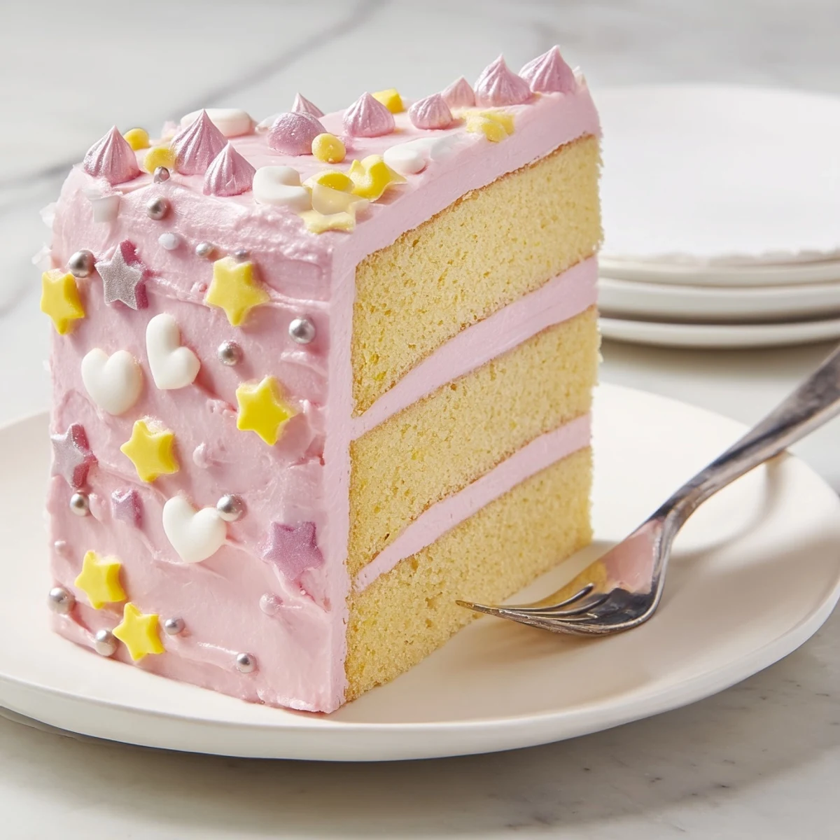 Château de Princesse Cœurs et Étoiles cake with heart and star decorations, perfect for birthdays.