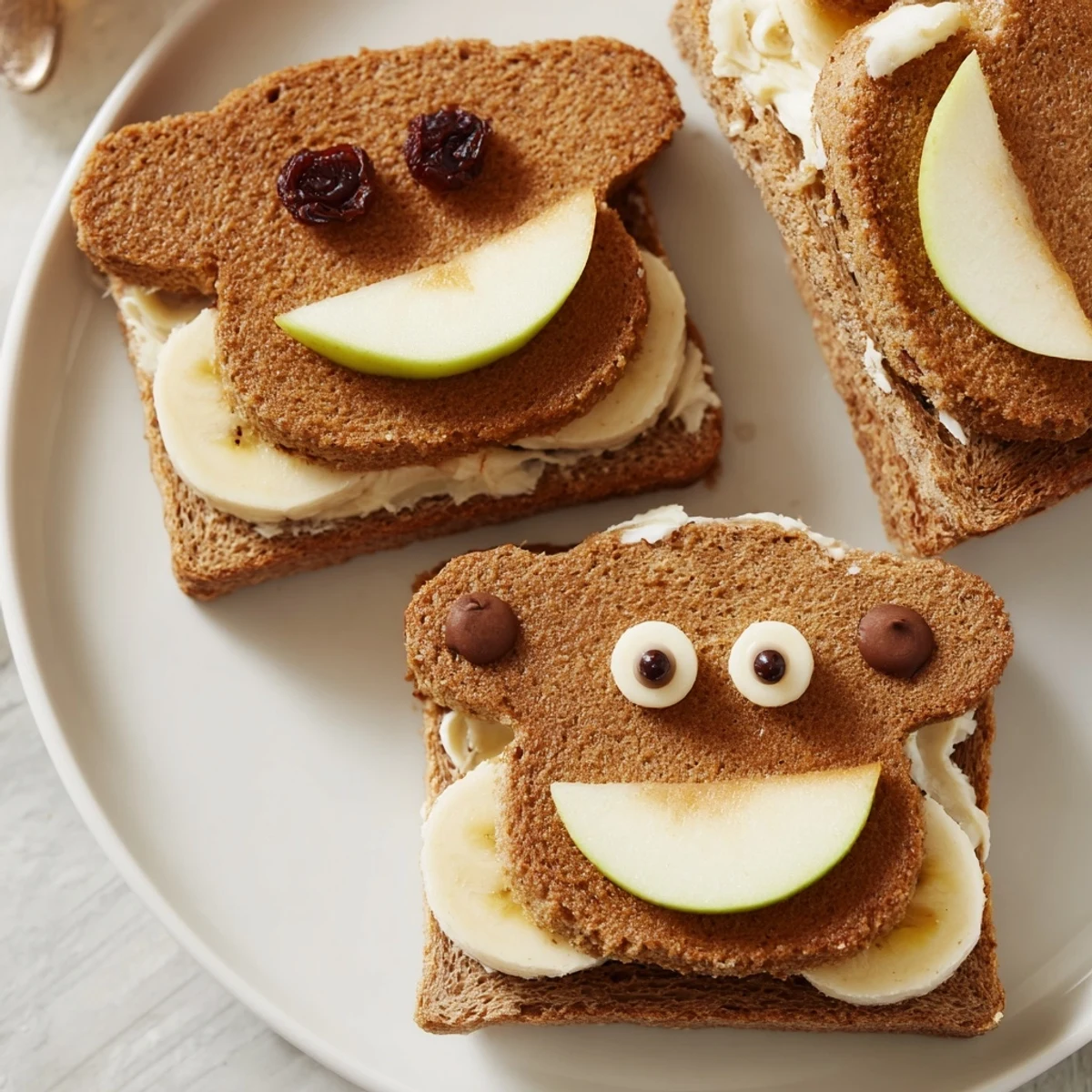 Soft gingerbread man sandwich cutouts filled with sweet cream cheese and colorful fruit decorations.