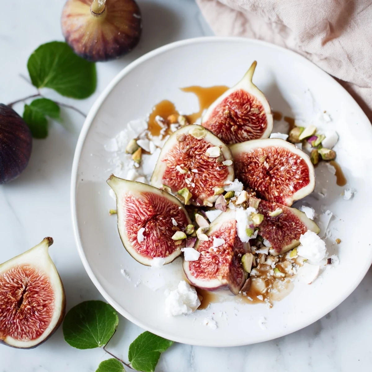 Fresh figs and dates on a winter fruit snowdrift platter, a beautiful dessert with coconut flakes.