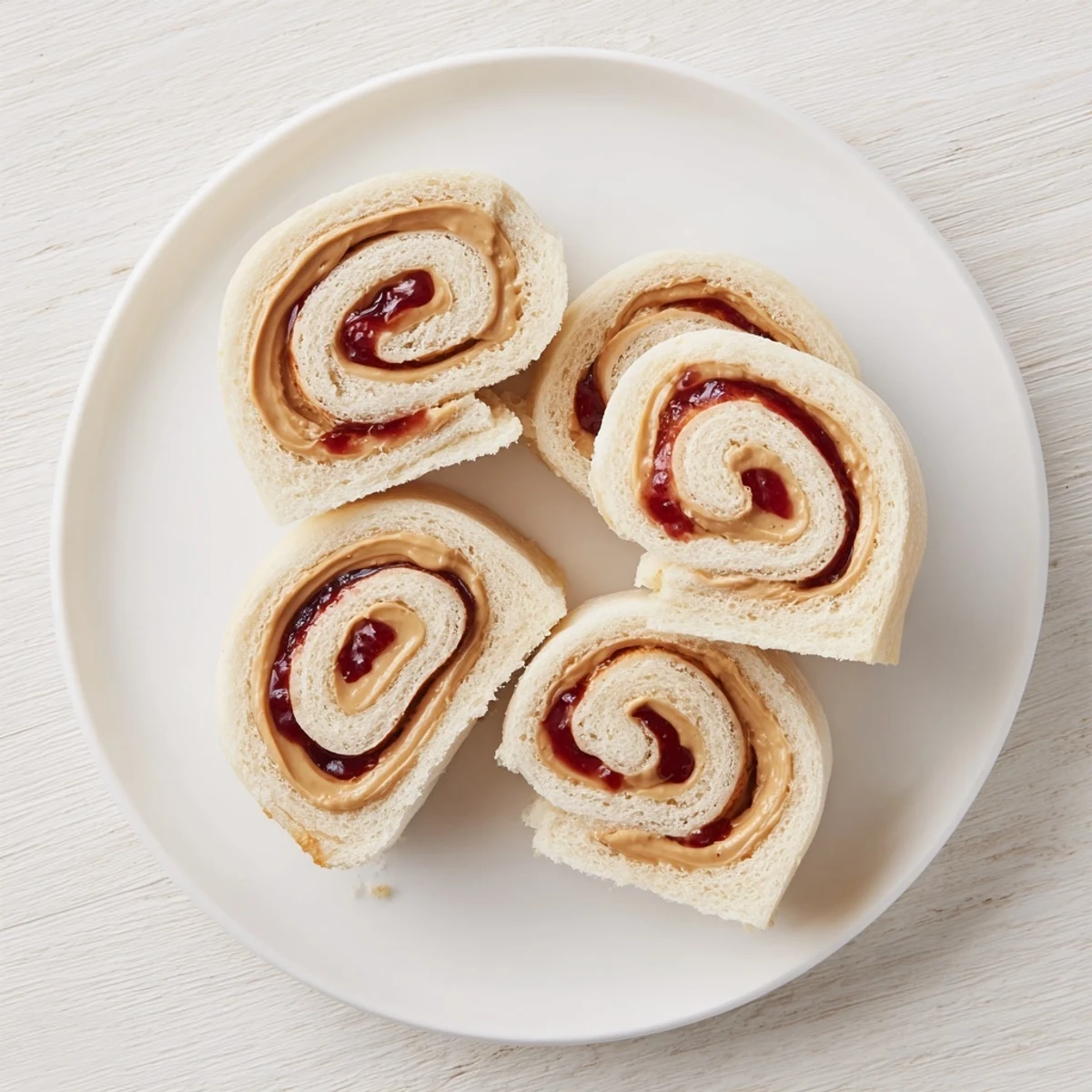 Vibrant photo of sliced peanut butter and jelly pinwheel rolls, a simple and kid-friendly snack.