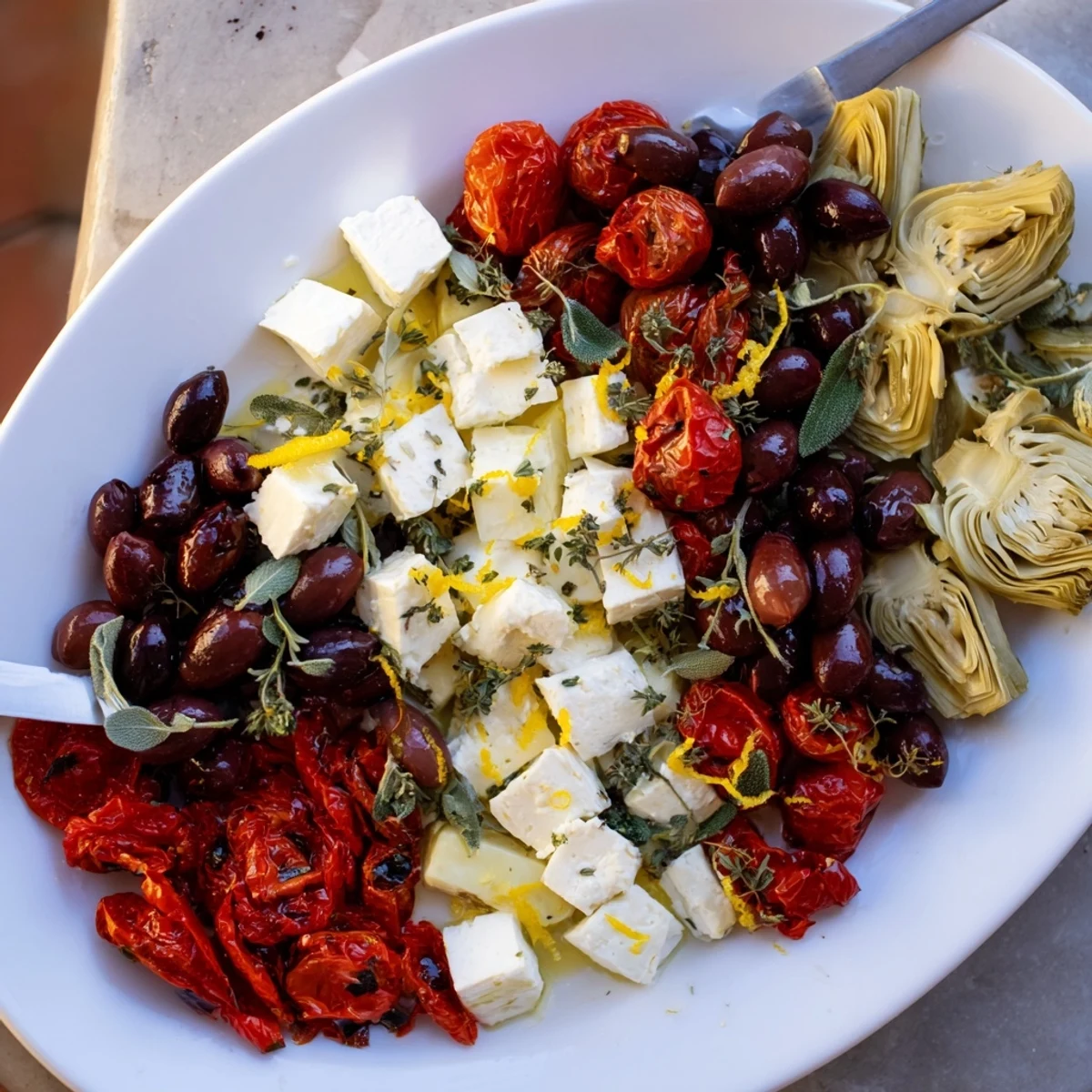 This savory Black Olive and Sun-Dried Tomato Platter is perfect for serving alongside crackers or breadsticks.