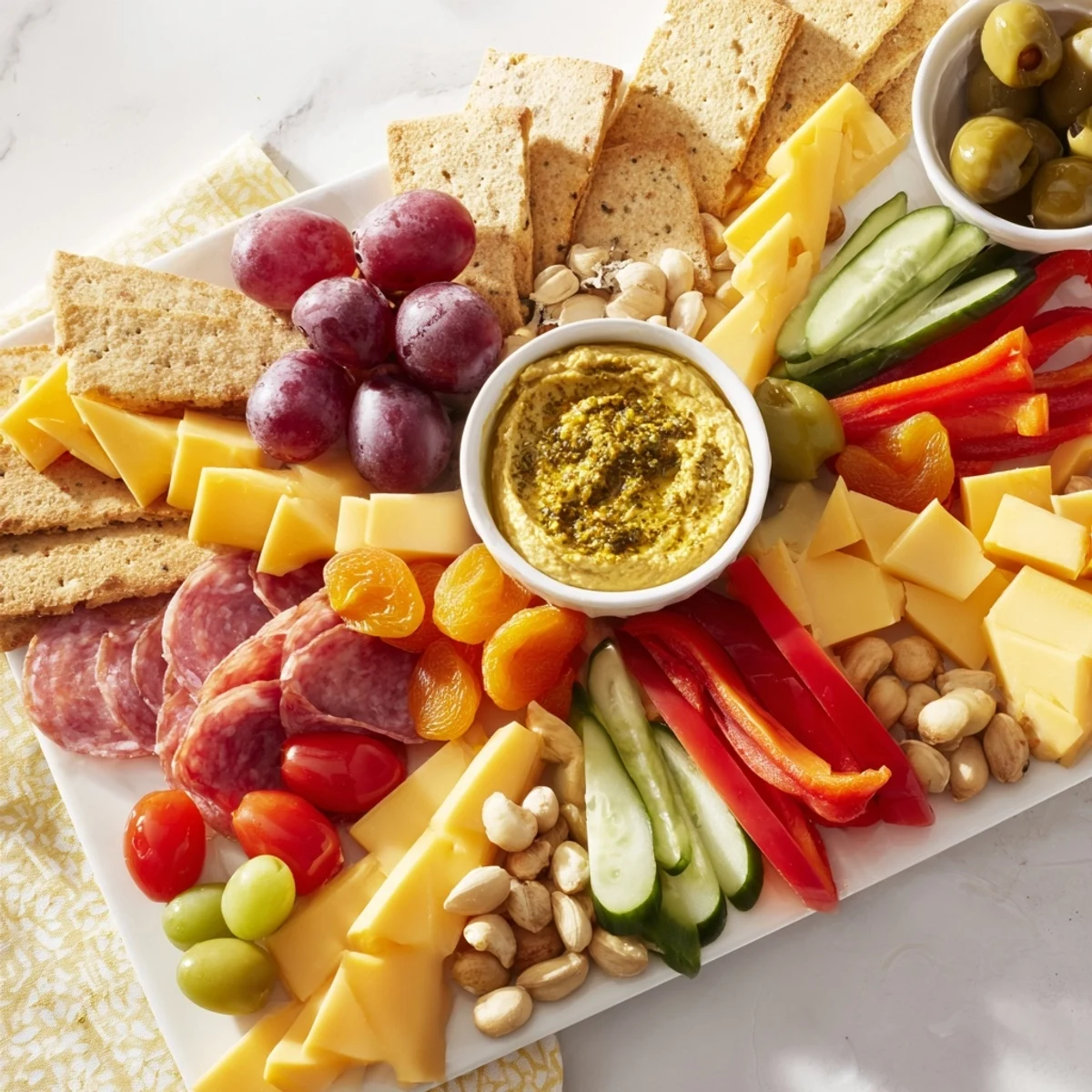 An inviting Arrowhead charcuterie board with fresh colorful produce and cheeses, ready to serve.