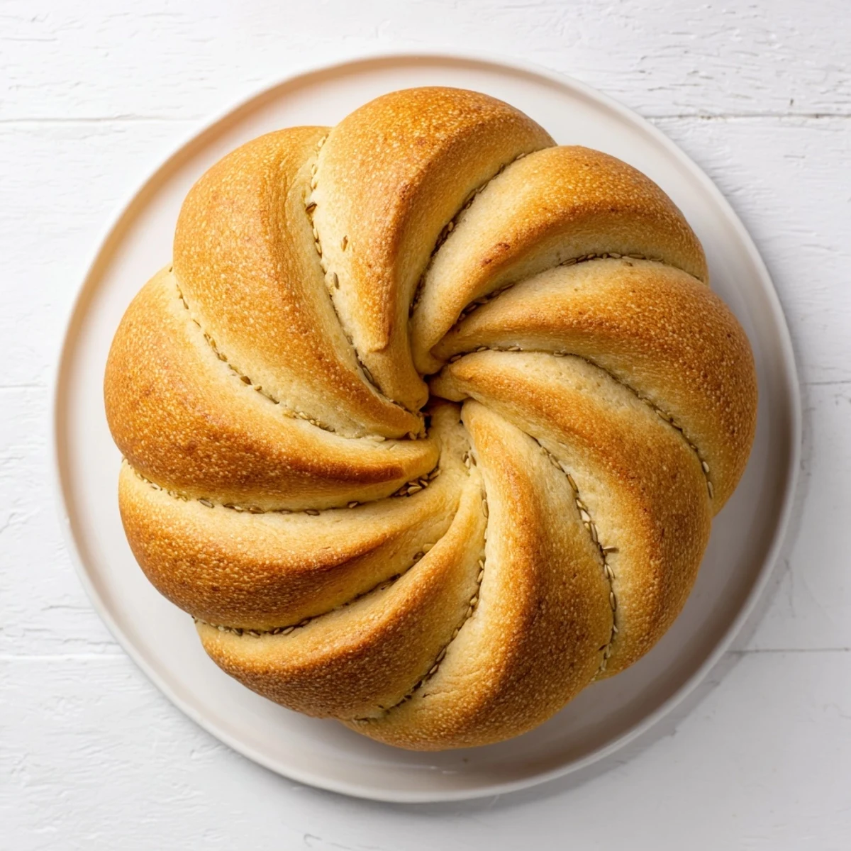 Golden-brown Fibonacci Spiral Growth Bread, with visible spiral segments and a delightfully crusty exterior.