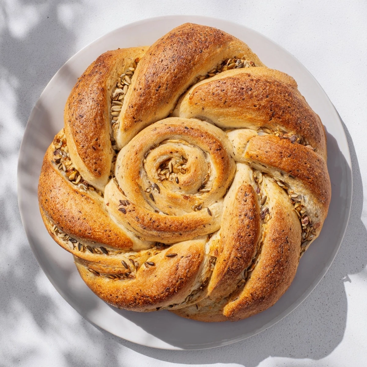 Artisan Fibonacci Spiral Growth Bread, a savory loaf ready for slicing, fresh from the oven.