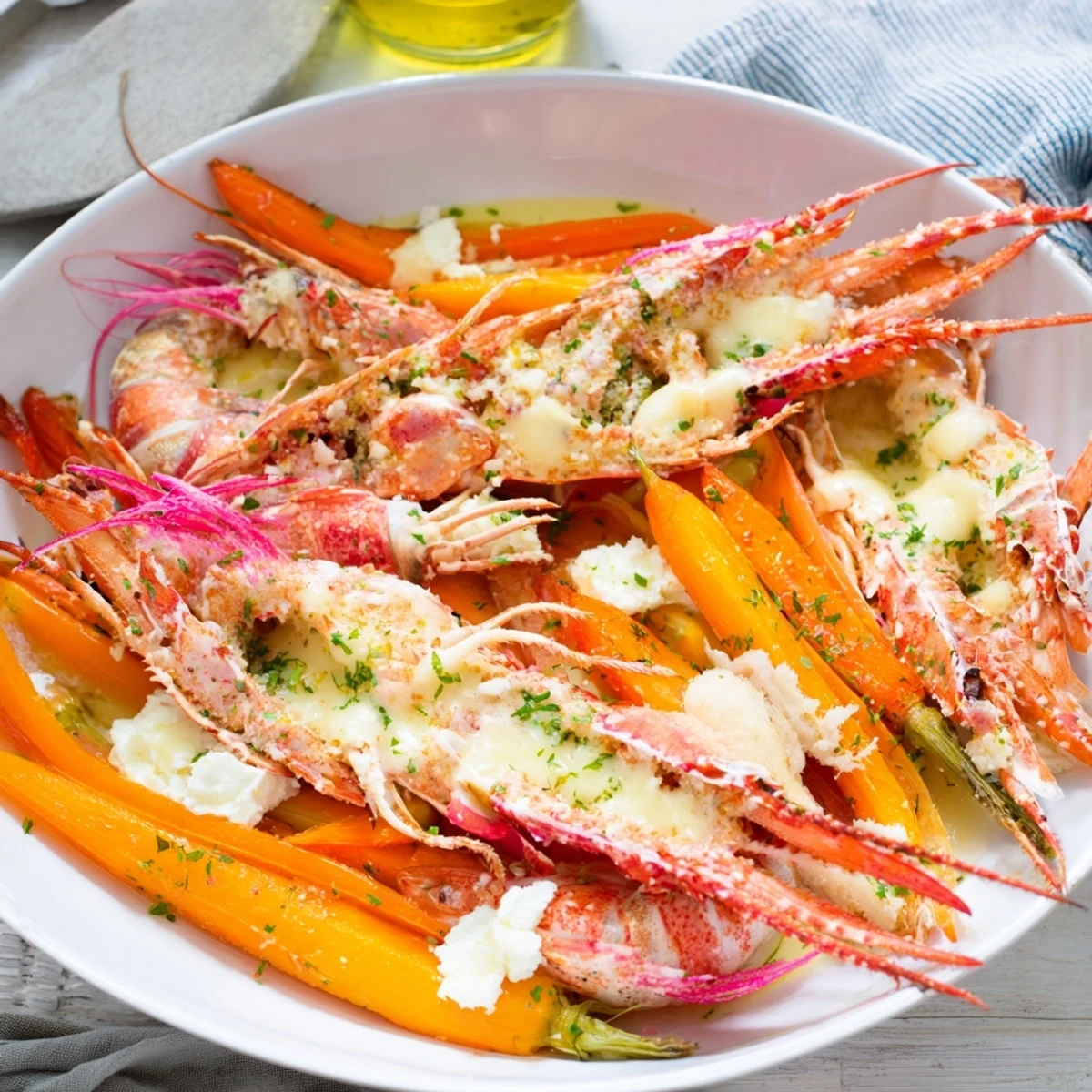 Tender pink shrimp and citrus star in this luscious Coral Reef dish, topped with bubbling cheese.