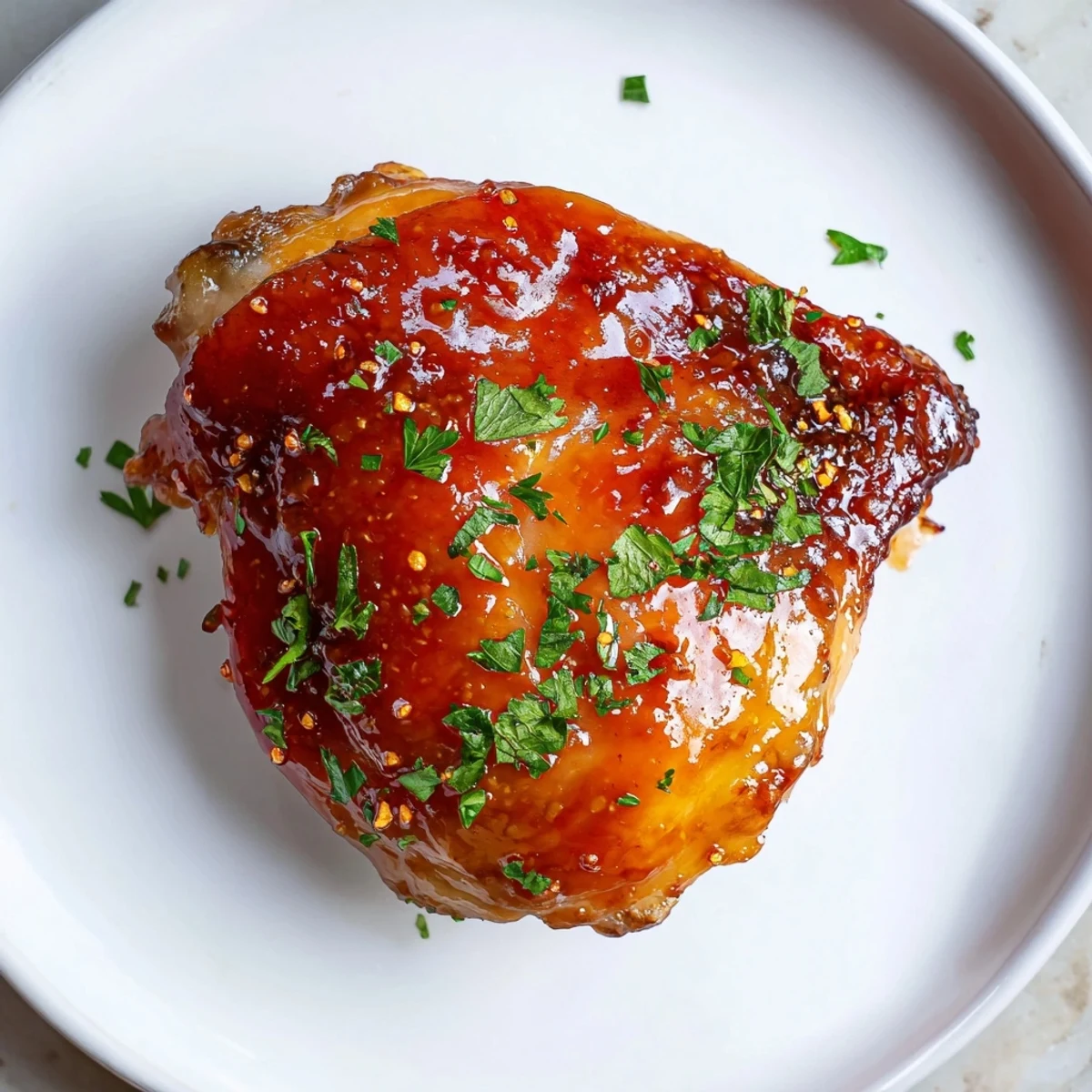 Juicy Jam in Coffee Glazed Chicken thighs, glistening golden brown, ready for serving with parsley.