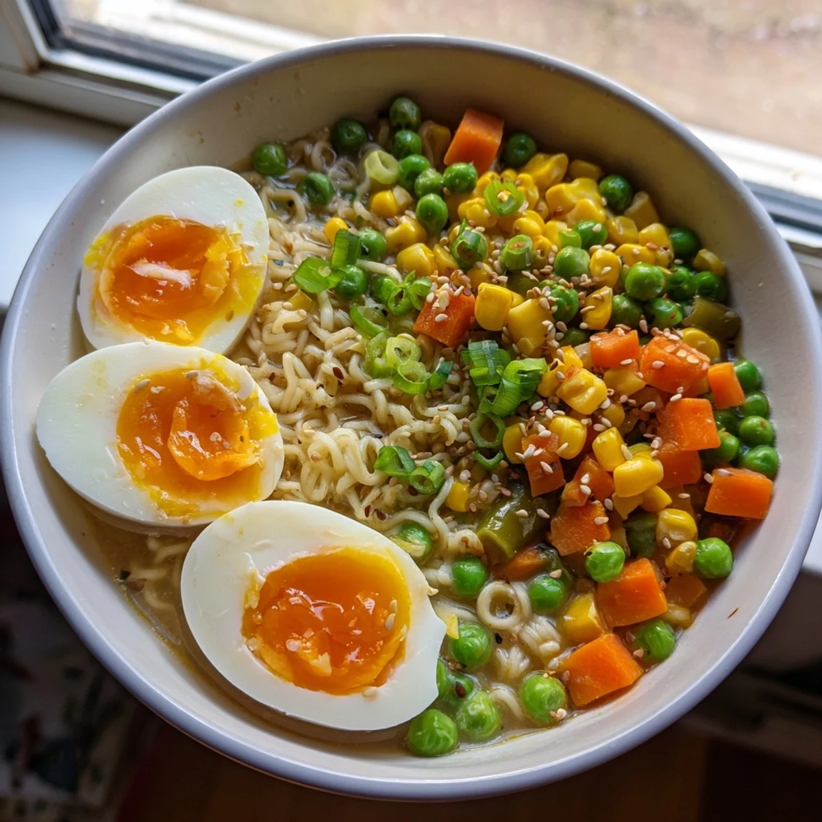 Ramen mit gefrorenen Erbsen
