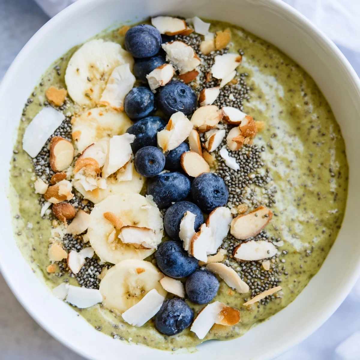 A close-up of Matcha Overnight Oats, showing the rich green hue and layered textures.