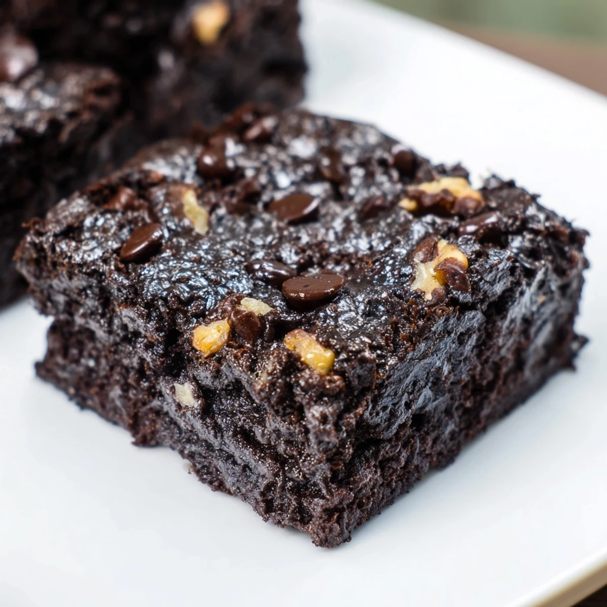 Warm, fluffy Black Bean Brownies topped with chocolate chips, perfect for a gluten-free dessert.