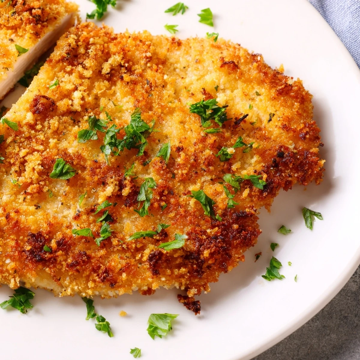 Crispy Parmesan Chicken Cutlets: Golden, baked chicken cutlets, coated in a cheesy Parmesan breading.