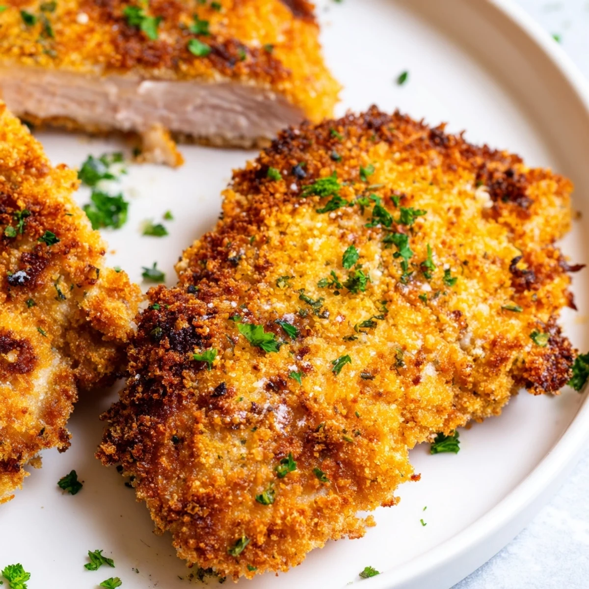 Juicy chicken cutlets coated with Parmesan, baked to a perfect crisp, making these Crispy Parmesan Chicken Cutlets delicious.