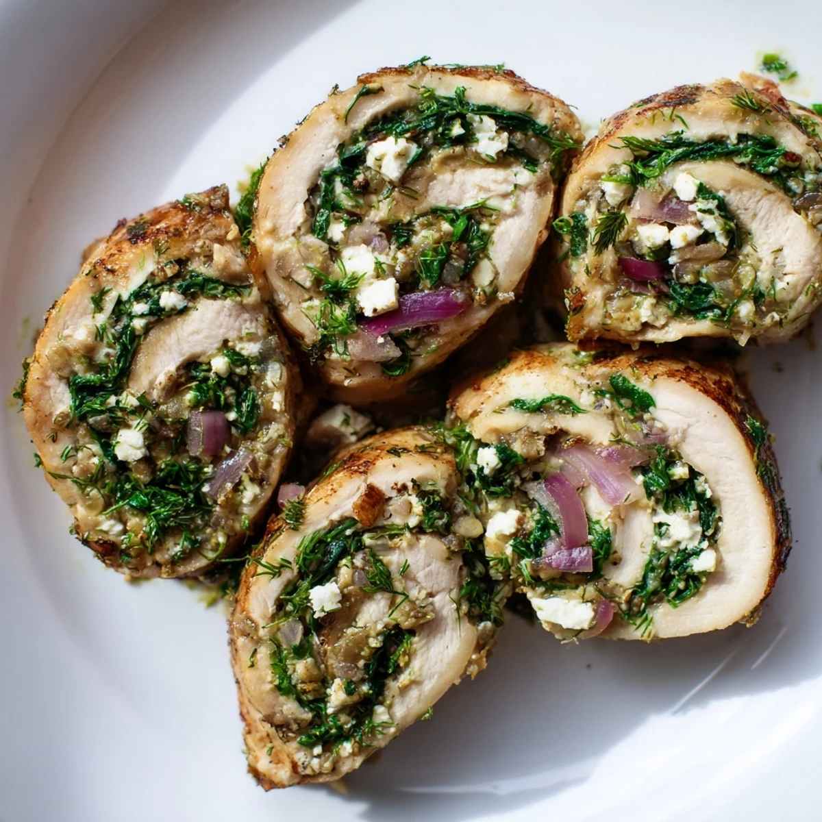 Savory Spinach Feta Stuffed Chicken with herbs, served with lemon juice, ready for a flavorful bite.