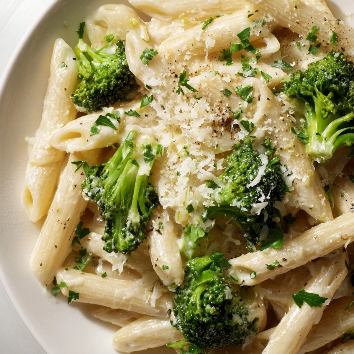 Cream Cheese Garlic Pasta, a tempting creamy pasta dish, is garnished with fresh parsley.