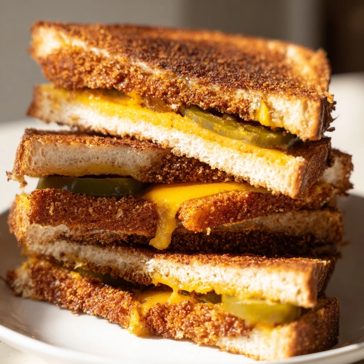 Golden, crispy Spicy Crispy Tofu Grilled Cheese, oozing vegan cheese and ready to savor.