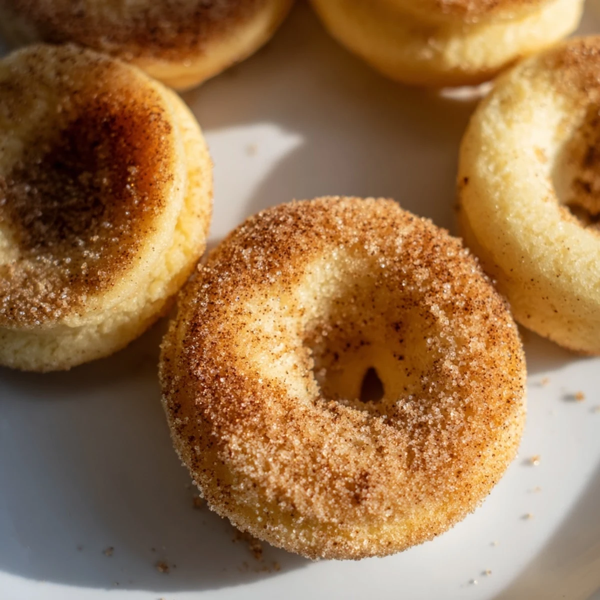 Golden-brown 1-Minute Air Fryer Donuts, coated in cinnamon sugar, ready to be enjoyed warm.
