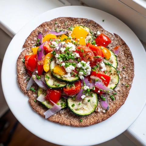 Savory buckwheat pancakes topped with colorful roasted vegetables, a delicious vegetarian feast.