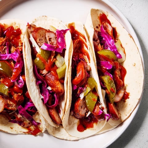 Close your eyes and visualize these Berlin Currywurst Tacos: juicy sausage with tangy curry flavors.