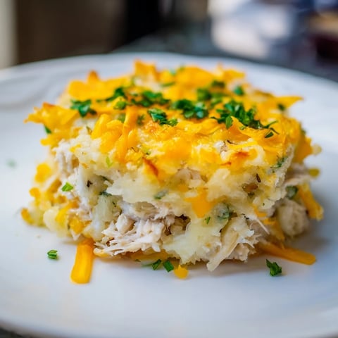 Crispy golden Potato and Chicken Cakes, ready to eat, with visible herbs and cheese on top.
