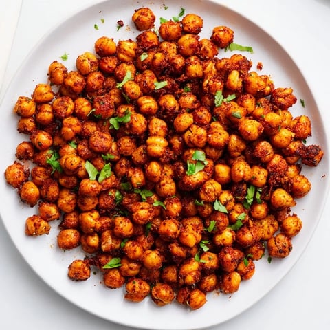 Golden, crispy Harissa Chickpea Roast, a vegan snack with smoky spices and a satisfying crunch.