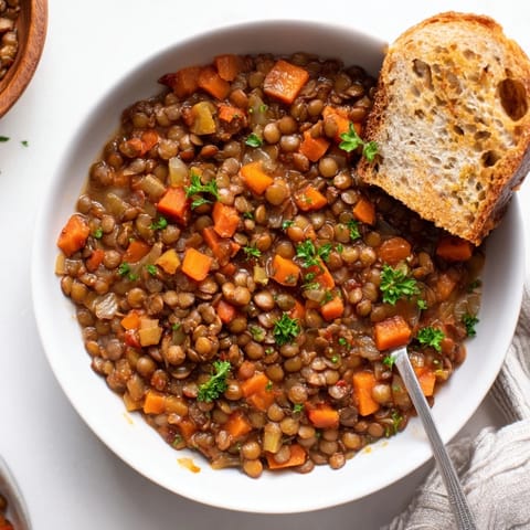 Linseneintopf mit Brot