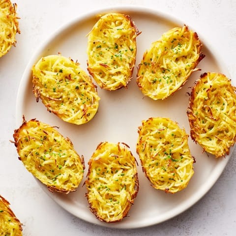 These homemade crispy potato rösti boats are golden-brown and delightfully flavorful for serving.