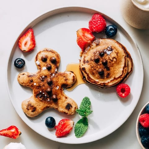 Delicious Gingerbread Boy Berry Board breakfast: sweet gingerbread men with scattered berries and creamy yogurt.