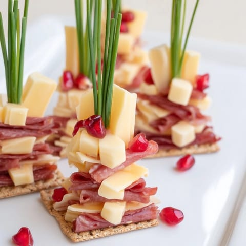 Savory Layered Urban Skyline appetizer; imagine the textures: crisp crackers, creamy cheese, and rich salami.