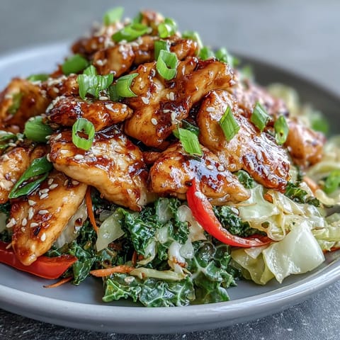 Gebratene Hähnchenbrust mit glasigem Sauce-Glanz und buntem Gemüse, serviert mit Reis