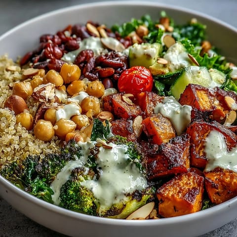 Vibrant Meal Prep Week-Long Power Bowl featuring crunchy nuts, seeds, beans, and fresh vegetables for a healthy lunch.
