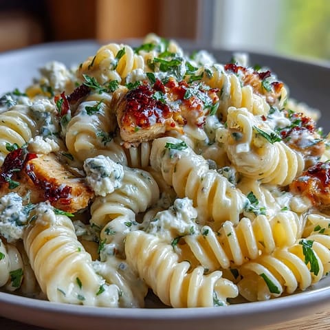Fruchtbare Zitronennoten und zerlassener Feta auf den Penne-Nudeln der Creamy Lemon Feta Chicken Pasta.