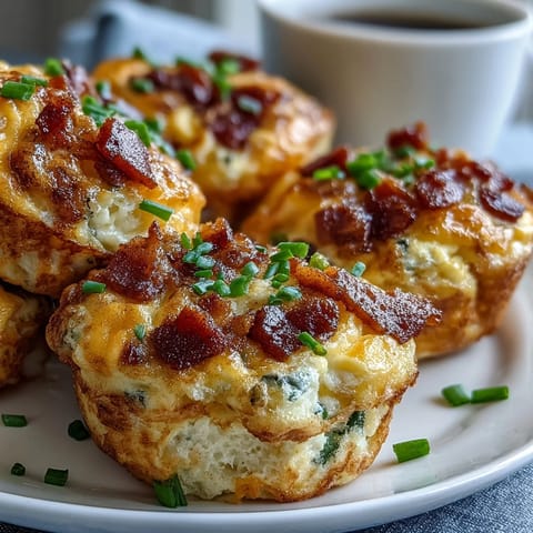 Ranch Bacon Breakfast Egg Bites mit gebackenen Eiern, knusprigem Speck und geschmolzenem Cheddar im Muffinblech.