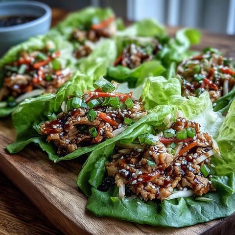 Leere Turkey Potsticker Stir-Fry Lettuce Wraps werden mit scharfem Gochujang-Mayo und gehackten Erdnüssen bestreut.
