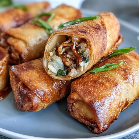 Luftgebratene Frühlingsrollen gefüllt mit knackigem Kohl, Karotten und Pilzen, dazu fruchtige Chili-Sauce.  