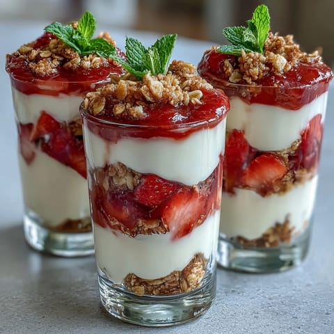 1. Mini Strawberry Yogurt Parfaits in Shot Glasses: Schichten aus cremigem Joghurt, frischen Erdbeeren und knusprigem Granola, perfekt für einen köstlichen Happen.