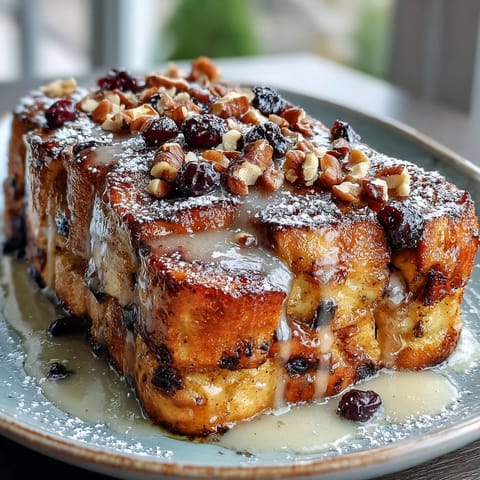 Bunter Blaubeer-Frühstücksauflauf mit goldbrauner Kruste und frischen Beeren.  