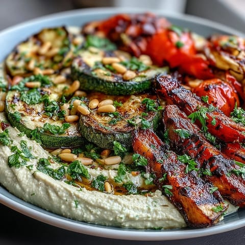 Gegrillte Gemüseplatte mit Hummus
