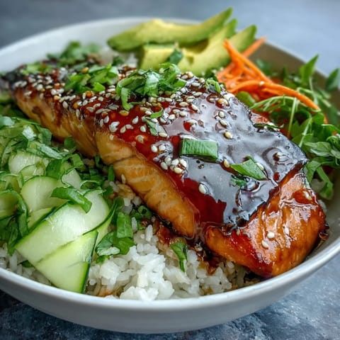 Lebendiger Teriyaki-Lachs-Bowl mit glasierter Lachsfilet, knackigem Gemüse und duftendem Reis.