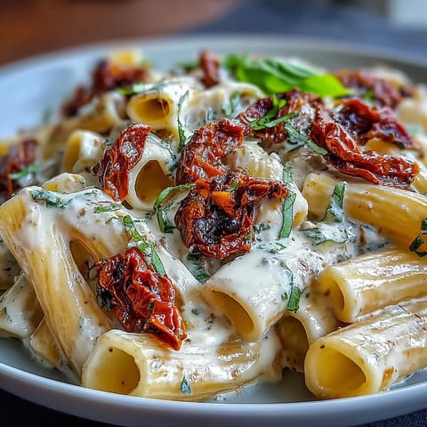 Marry Me Pasta mit sonnengetrockneten Tomaten, cremig und reichhaltig serviert.