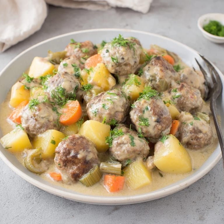 Einfache One-Pot deutsche Fleischbällchen, ideal für ein herzhaftes Abendessen.  