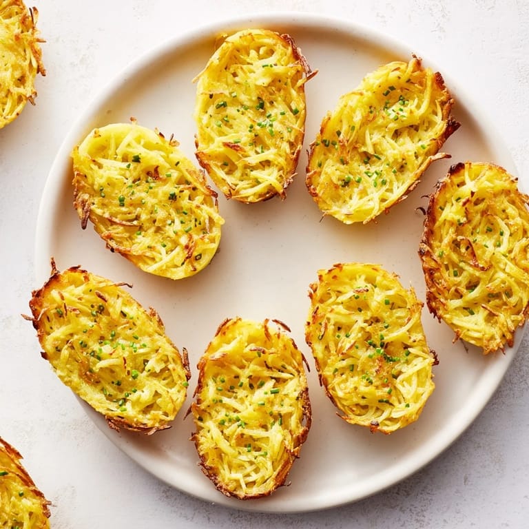 These homemade crispy potato rösti boats are golden-brown and delightfully flavorful for serving.