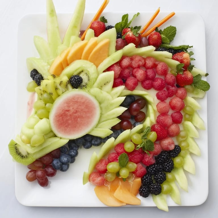 This fun Dragon-Shaped Fruit Tray, a healthy and whimsical snack, is perfect for a party.