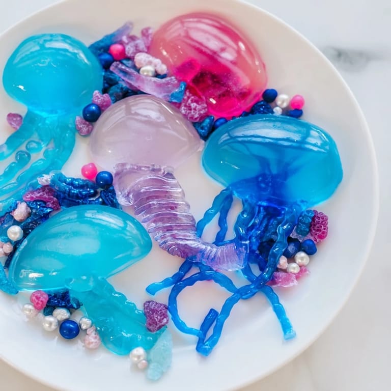 A delicious display of homemade Jellyfish Candy Platter with colorful gummies and ocean-inspired candies, perfect for parties.