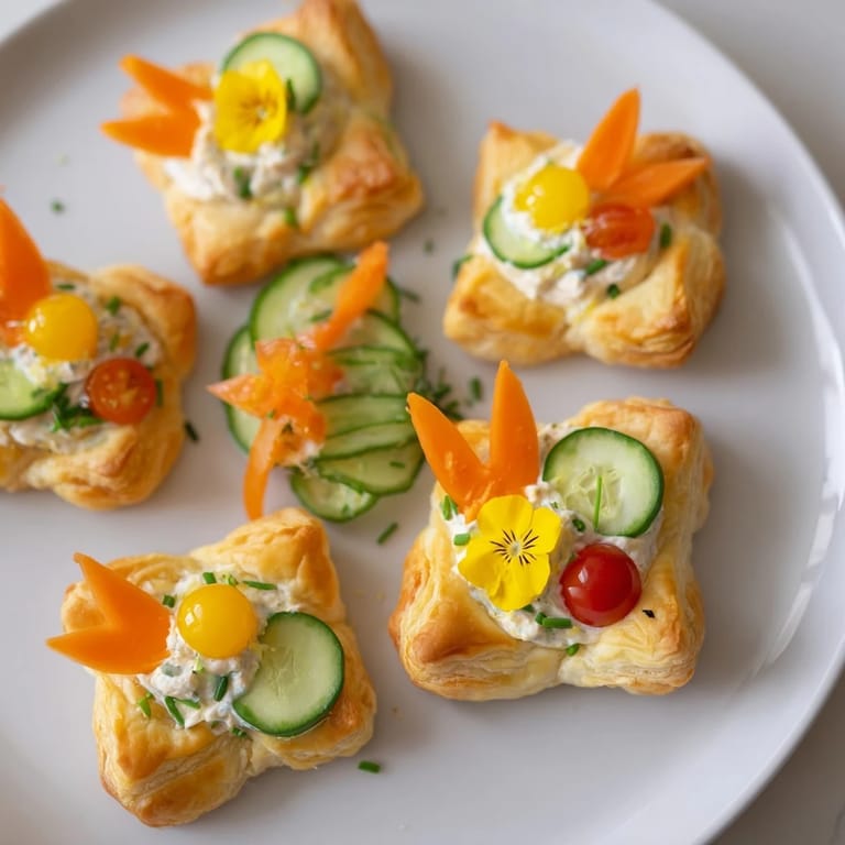 Golden, baked Fairy Garden Flower Shaped Snacks: a playful and delicious party appetizer.